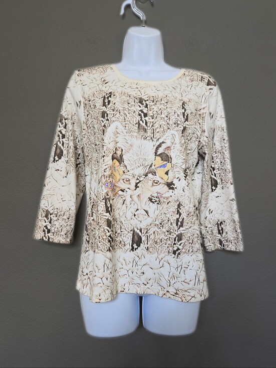 The Bradford Exchange Tops - Vintage Wolf Native American Cotton 3/4 Sleeve Shirt Size Medium